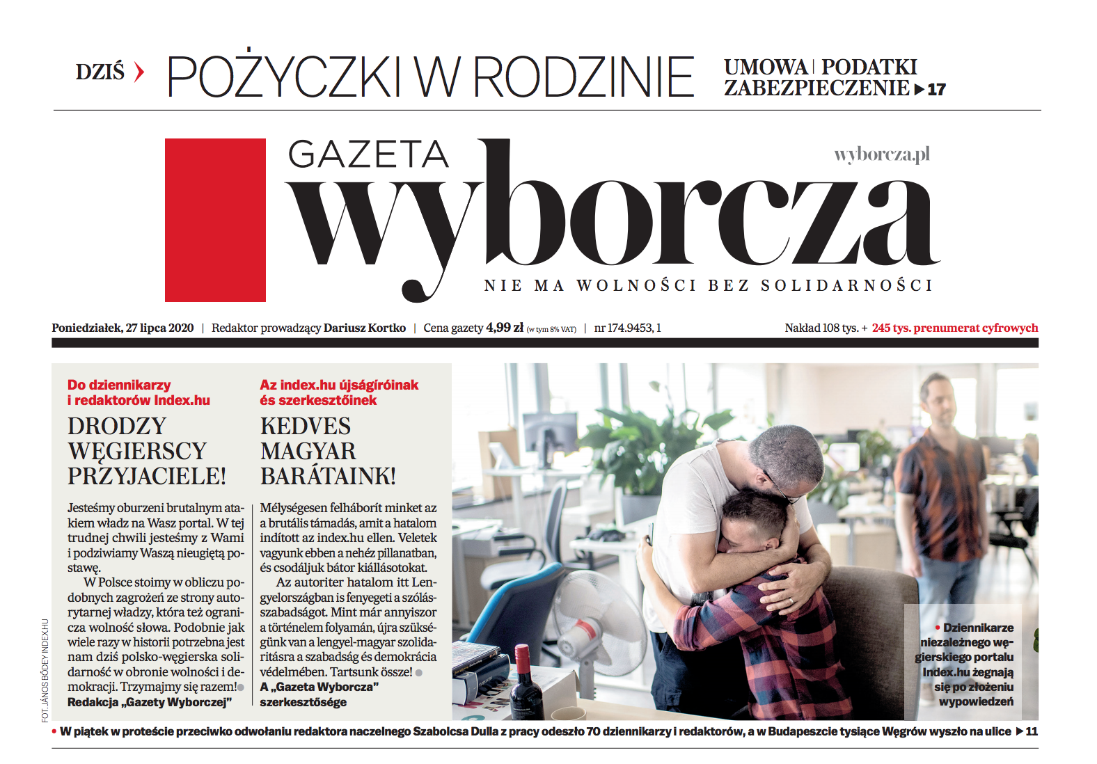 Magyarul tiszteleg a távozó indexesek előtt a legnagyobb lengyel politikai napilap 