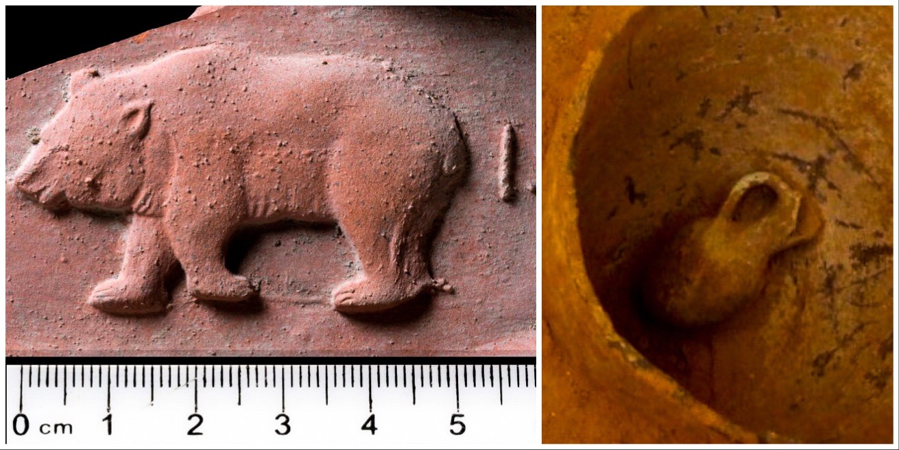 A jaffai feltáráson nemcsak a csecsemő holttestét tartalmazó korsó (jobbra), hanem domborművek (balra), pénzérmék, kerámia- és üvegtörmelékek, és legalább két ló csontvázmaradványai is előkerültek.