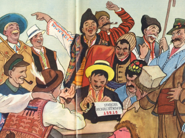 „Üzenjük meg Washingtonnak...” A Krokodil 1956/3. számában megjelent karikatúra.