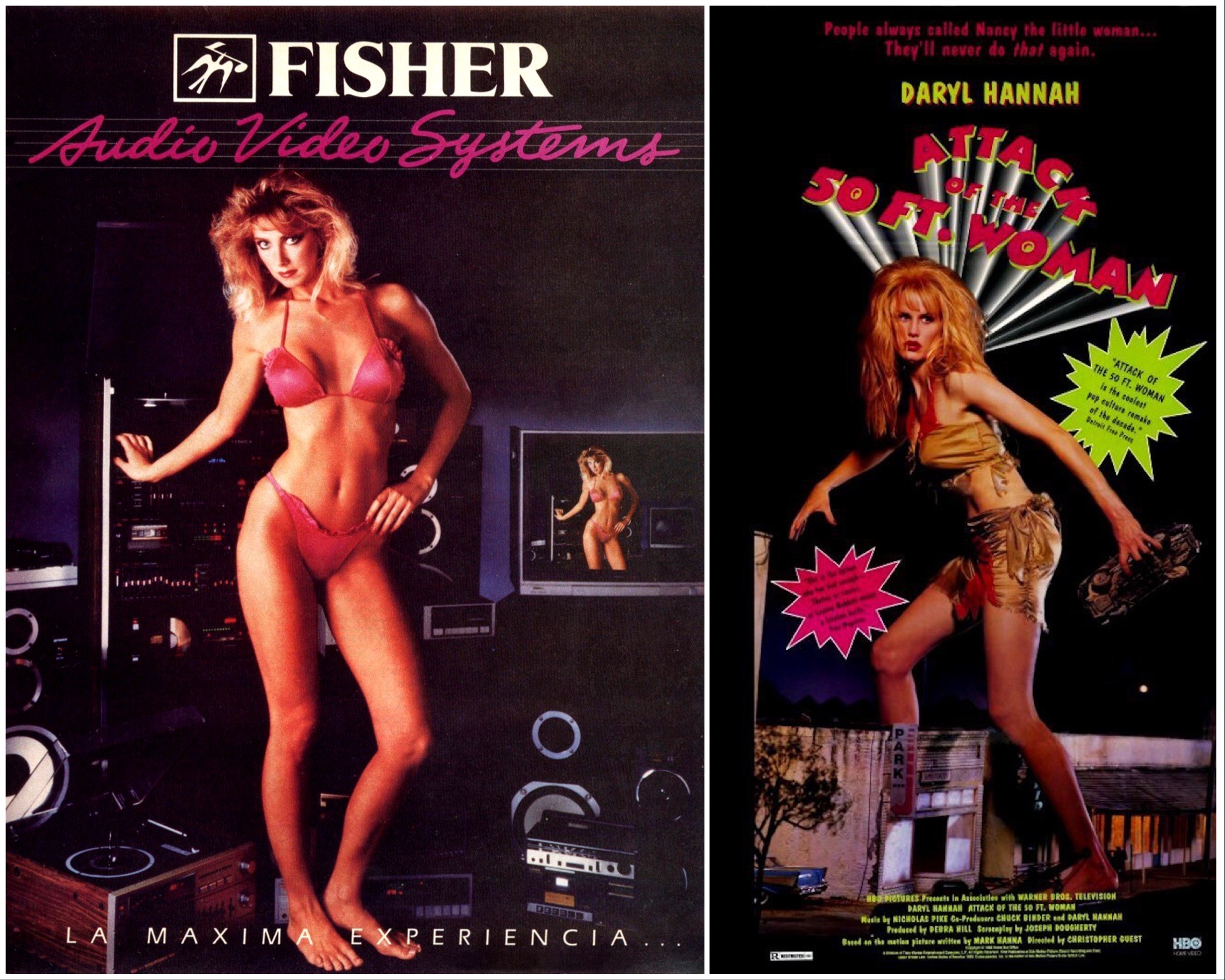 Inkább véletlen egybeesés, mint direkt inspiráció lehetett, de a Fisher hifireklámja erős hasonlóságokat mutat egy Daryl Hannah-filmmel. A (hifi)tornyok között pózoló, hosszú combú szőke amazonban nem nehéz meglátni Az 50 láb magas nő támadásának plakátját.