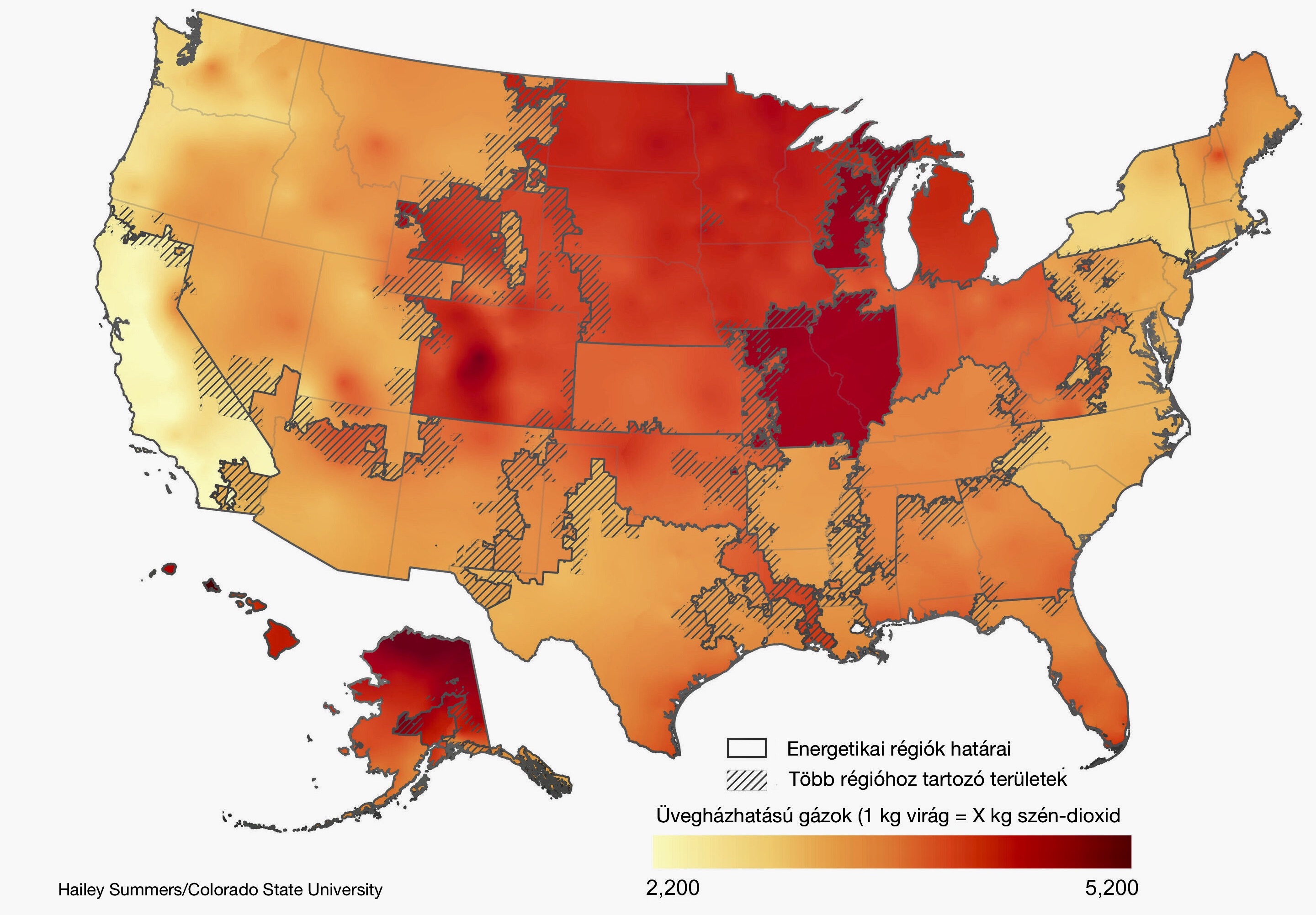A kannabisztermesztés szénlábnyoma az Egyesült Államok különböző régióiban.