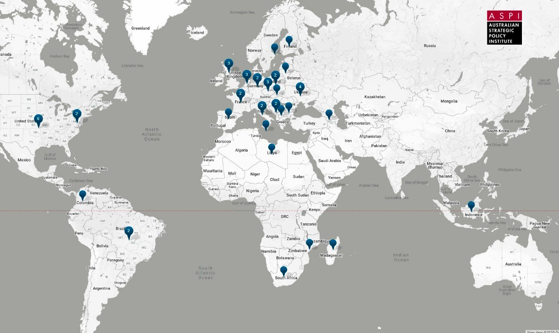 Országok, ahol 2010 és 2019 között hitelesen igazolták legalább egy országos választáson vagy névszavazáson egy számitástechnikai eszközöket használó orosz beavatkozás megtörténtét