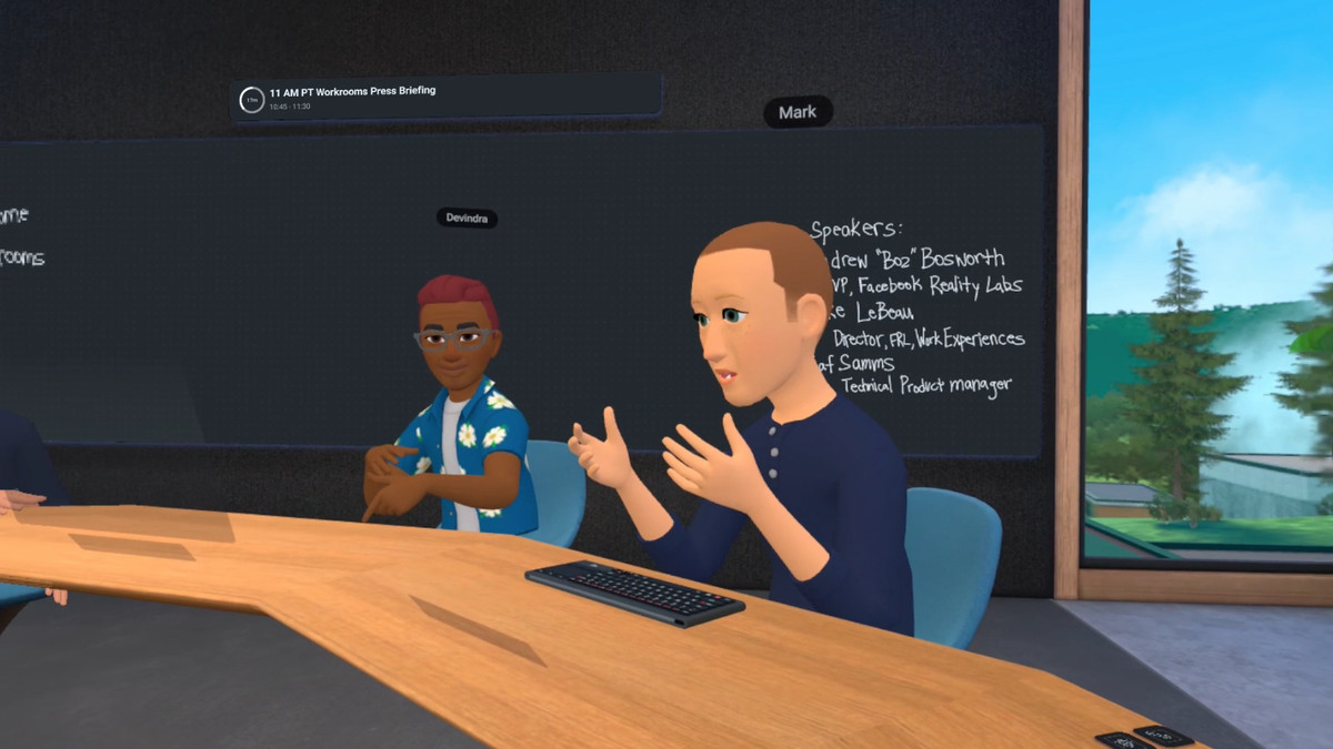 Mark Zuckerberg értekezletet tart a Horizon Workroomsban