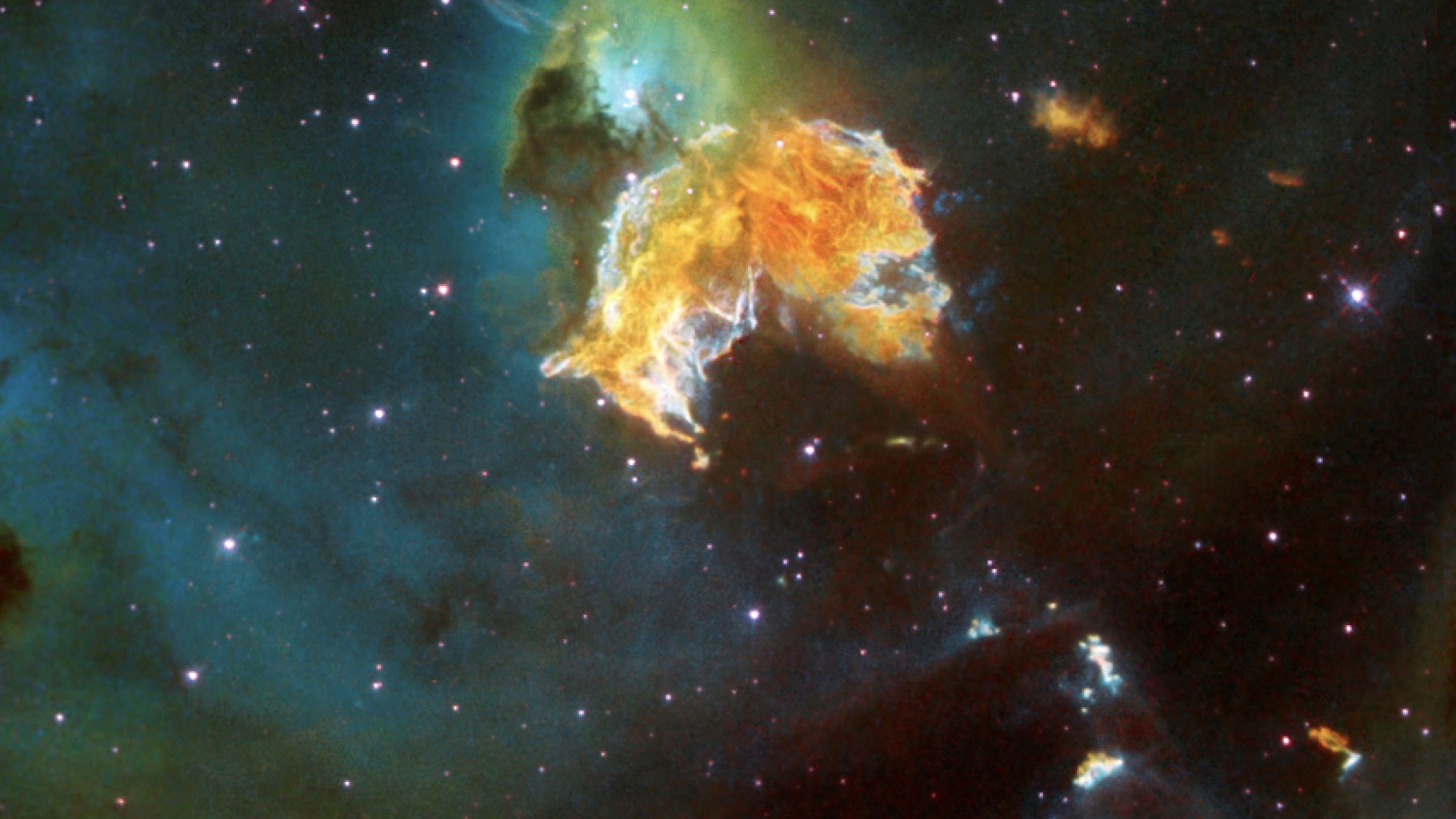 Pac-Man, ahogy a Hubble űrteleszkóp látja, 163 000 fényévnyire a Tejútrendszertől.