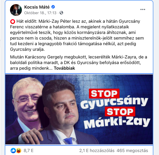 Több mint 50 millió forintot költött arra a Fidesz az elmúlt 10 napban, hogy a Facebookon lejárassa Márki-Zay Pétert