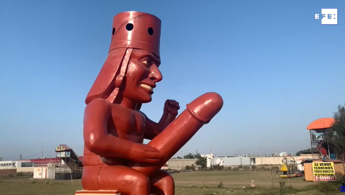 Alig adták át, már meg is rongálták a hatalmas péniszű férfi szobrát Peruban