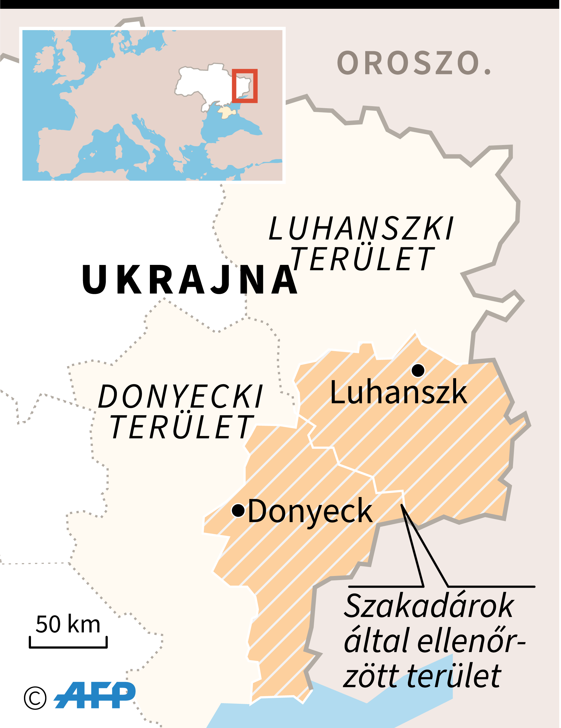 A luhanszki és a donyecki területek, és a szakadárok által ellenőrzött területek