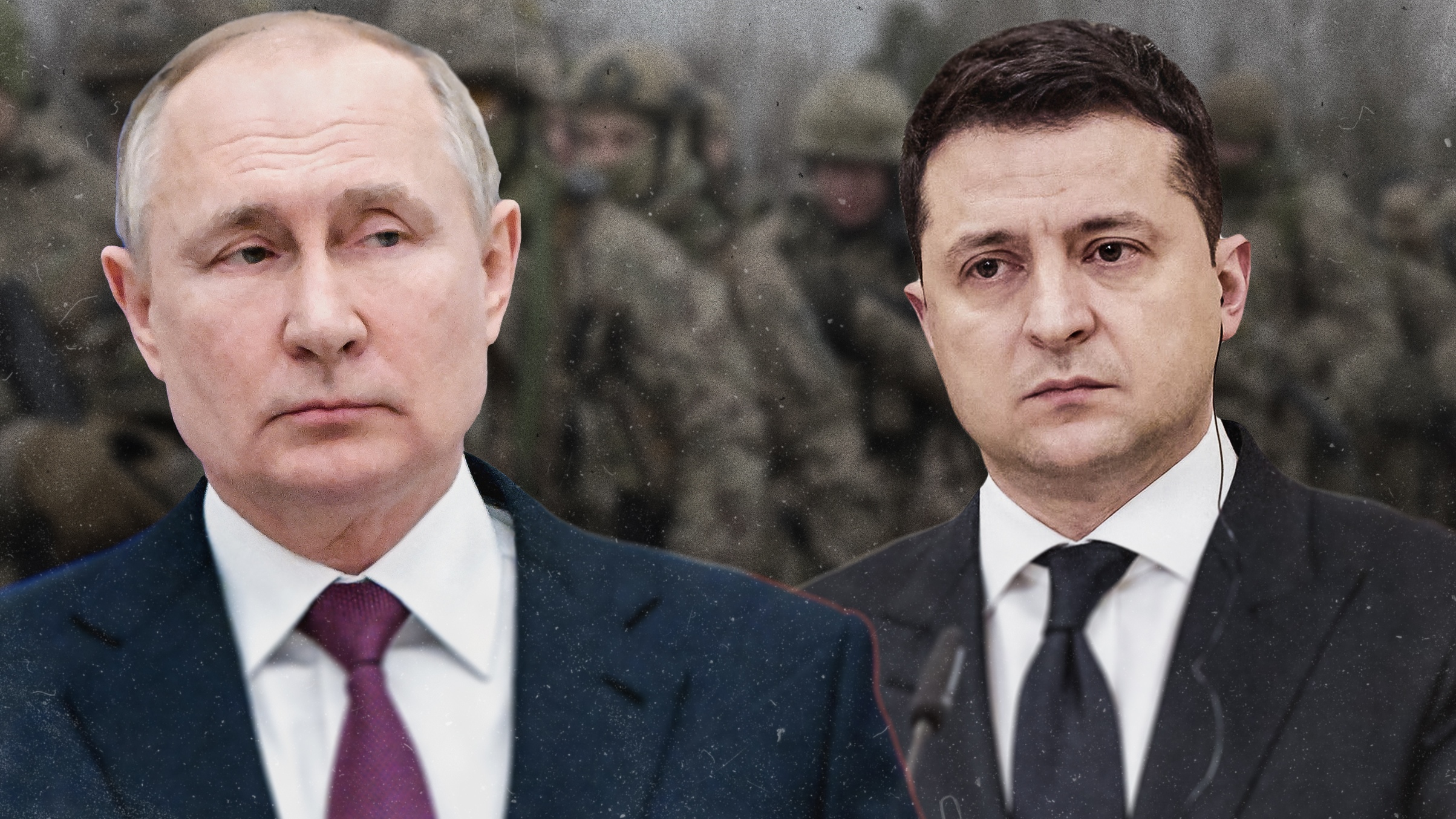Vlagyimir Putyin orosz és Volodimir Zelenszkij ukrán elnök