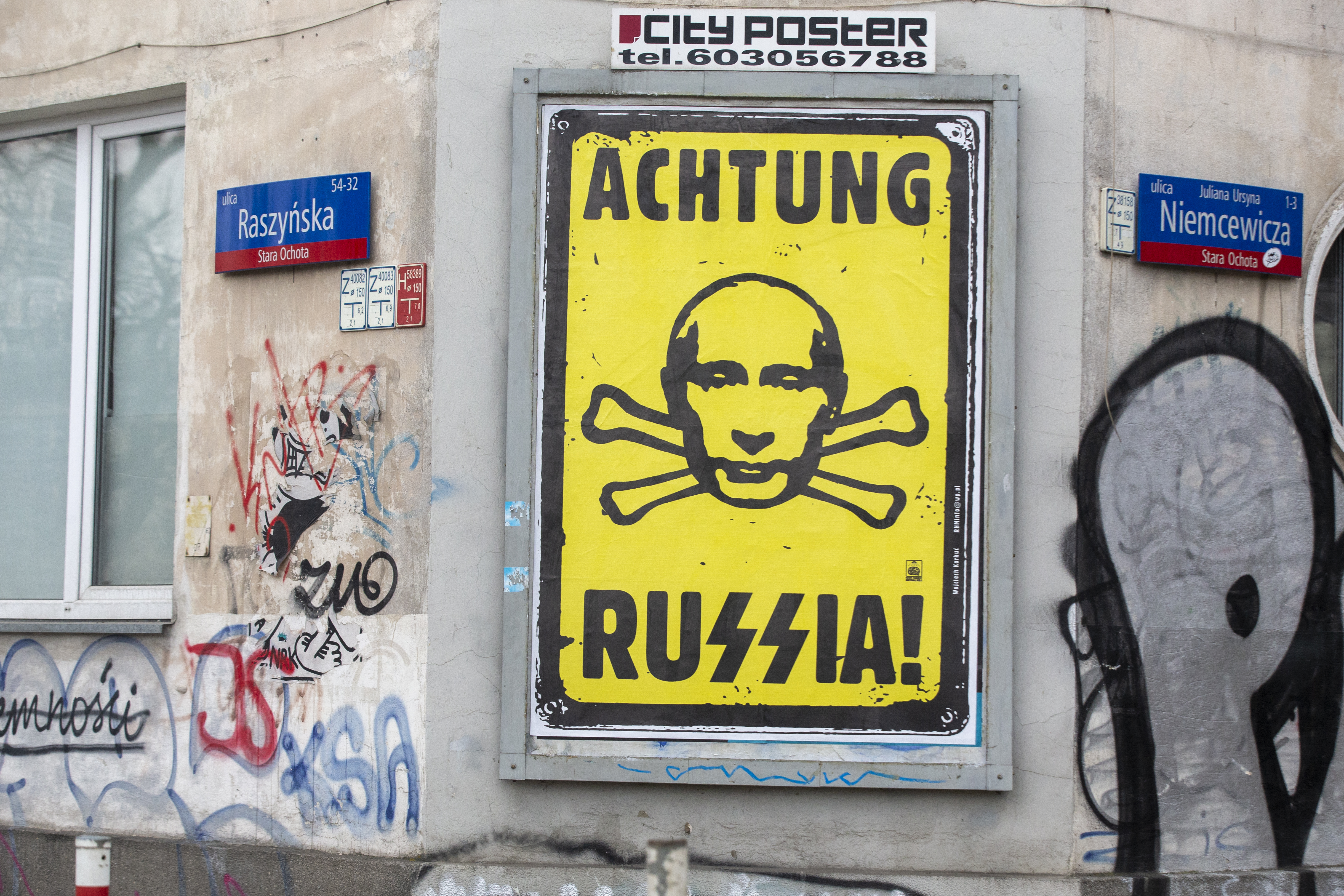 Putyin-ellenes plakát Lengyelországban 2022 márciusában