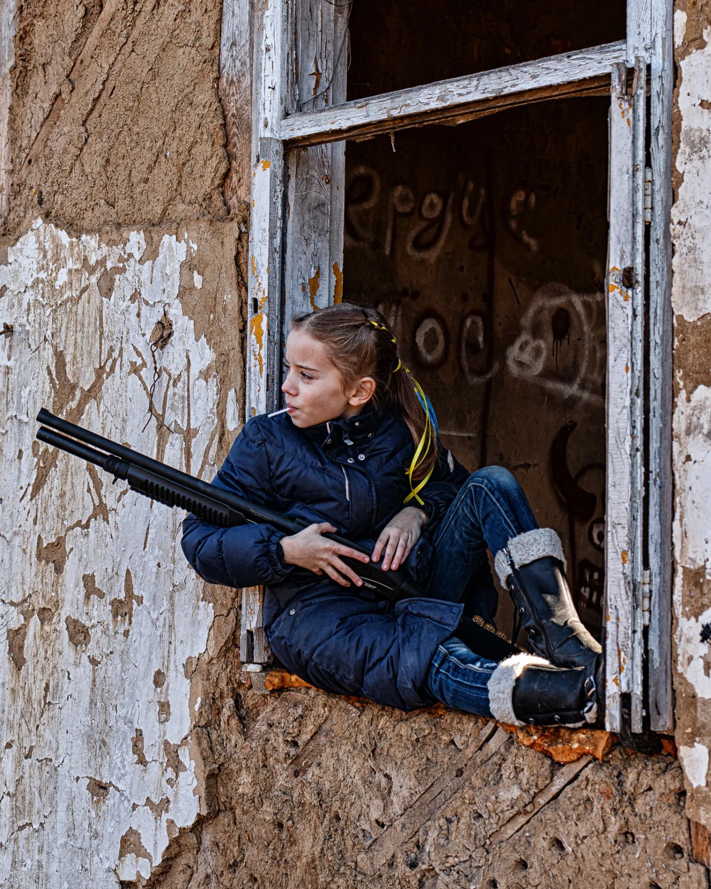 A saját apja állította be a nyalókával és puskával pózoló 9 éves ukrán kislány fotóját