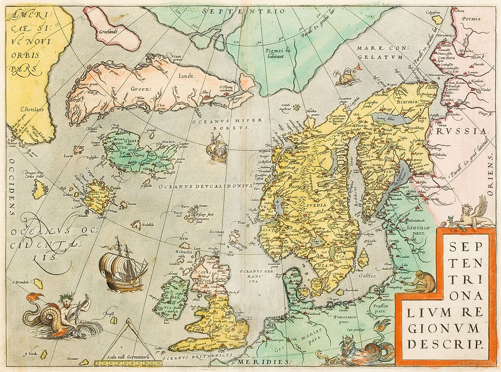Az Északi-sarkvidék és környezetének térképe 1570-ből, néhány nem létező szigettel (Abraham Ortelius brabanti térképész munkája)