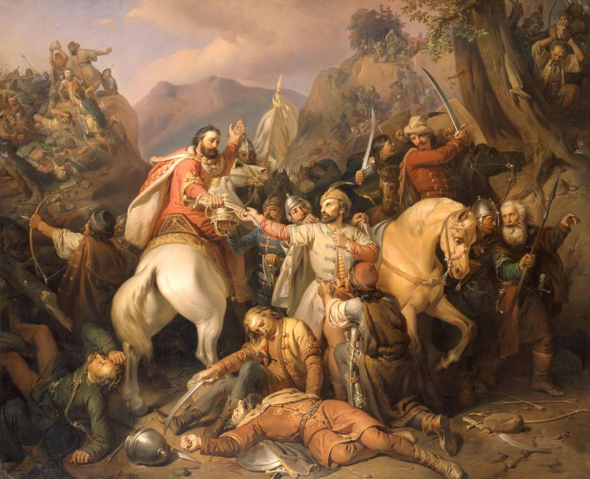 Dezső vitéz önfeláldozása Károly Róbertért a posadai csatában (Molnár József festménye, 1855)