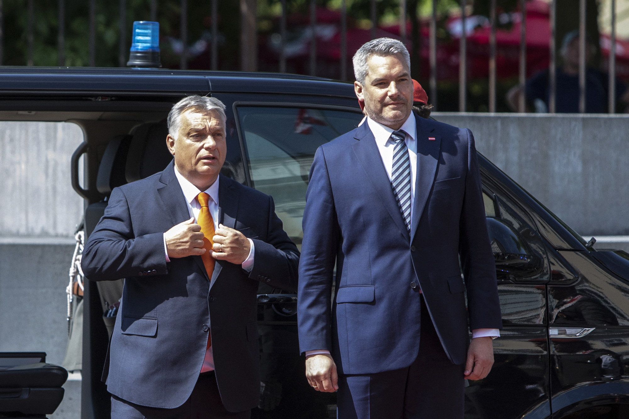 Orbán Viktor és Karl Nehammer osztrák kancellár 2022. július 28-án Bécsben.