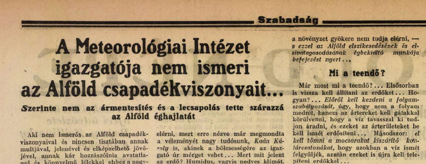 Zalai Szalay László vitacikke a nagyváradi Szabadság című hetilapban