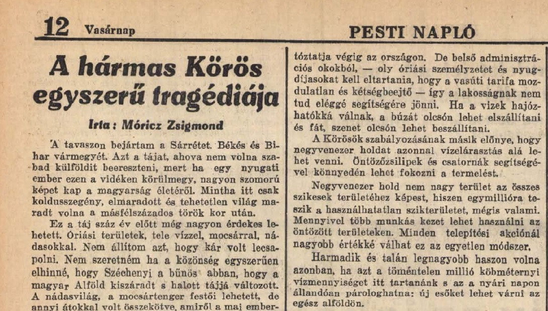 Móricz Zsigmond kritikája a Pesti Napló 1935. szeptember 1-én megjelent lapszámában