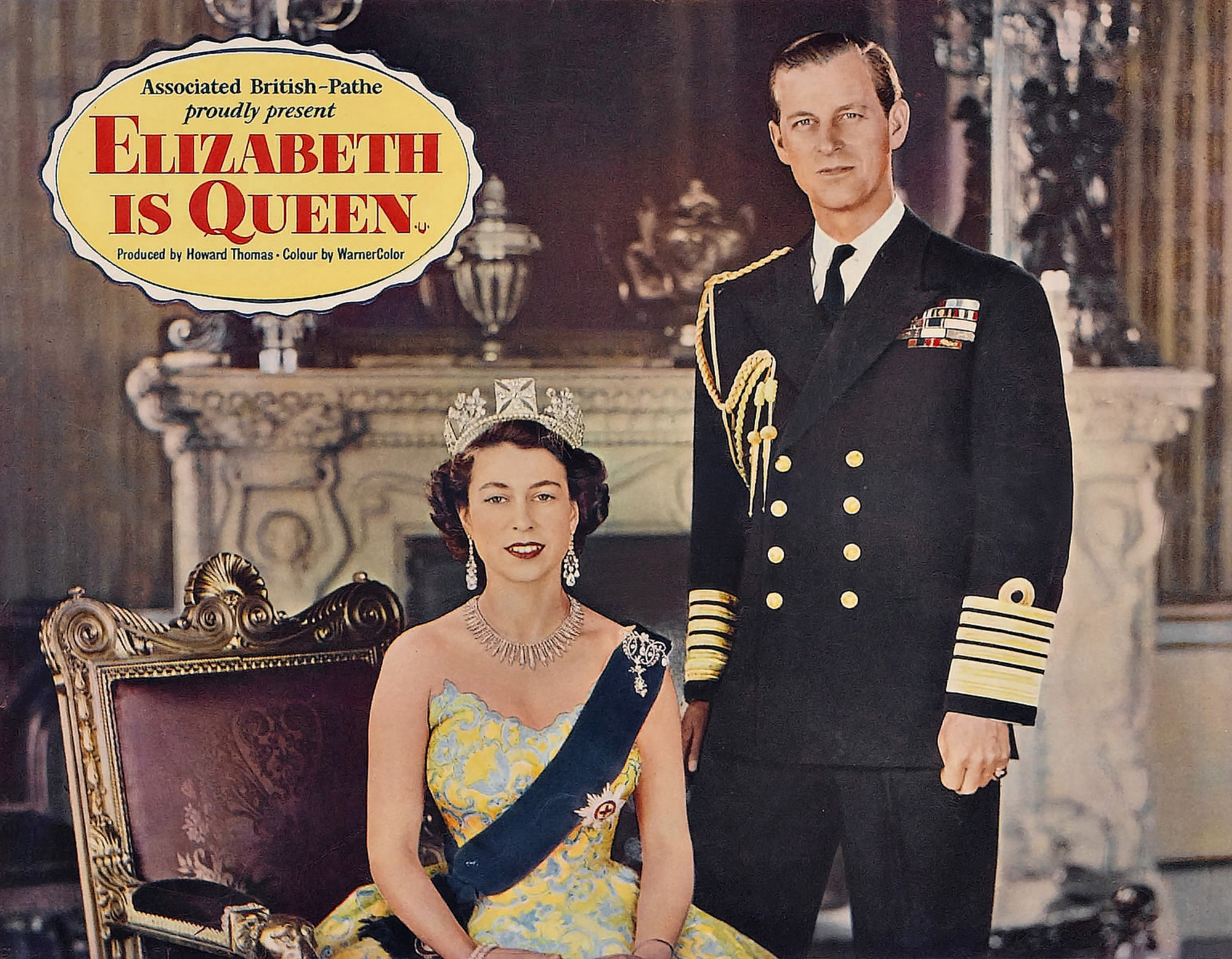 A koronázási szertartásról készült, moziban bemutatott 1953-as dokumentumfilm (Elizabeth Is Queen) posztere