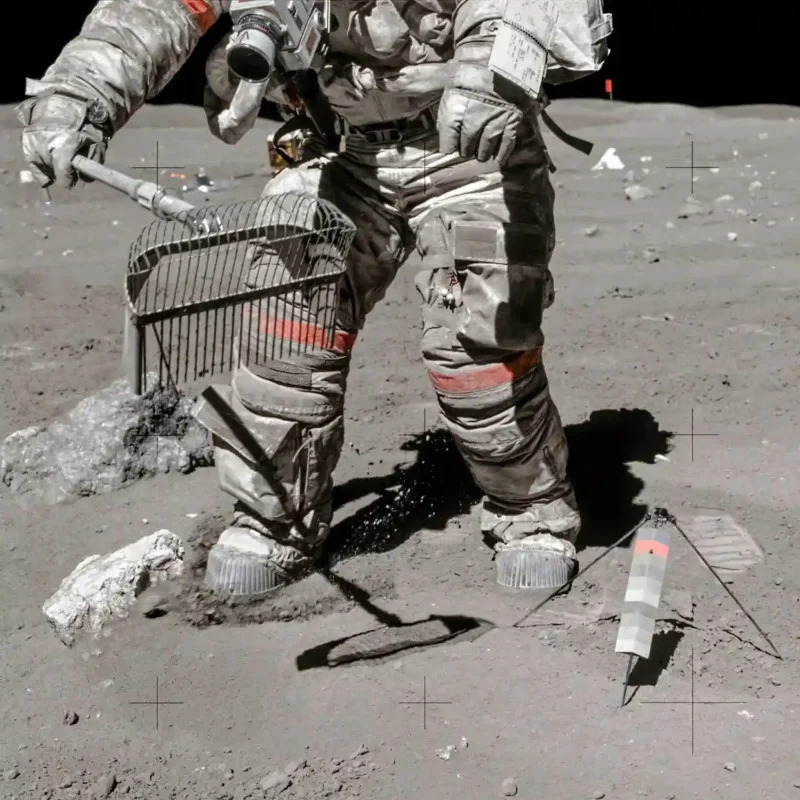 John Young a holdi por összegyűjtése közben (Apollo–16, 1972. április 23.)