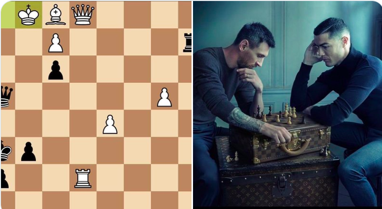 A két legnagyobb élő sakkozó játszmáját rakták fel Messi és Ronaldo sakktáblájára