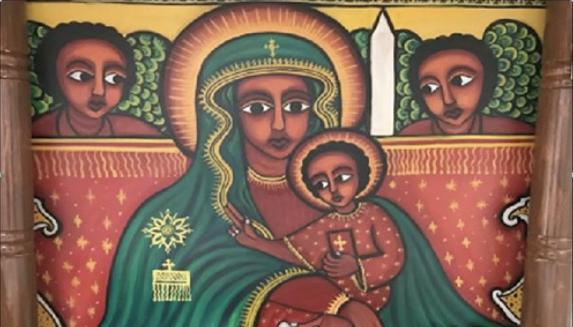 Mária a kisded Jézussal: etióp falfestmény