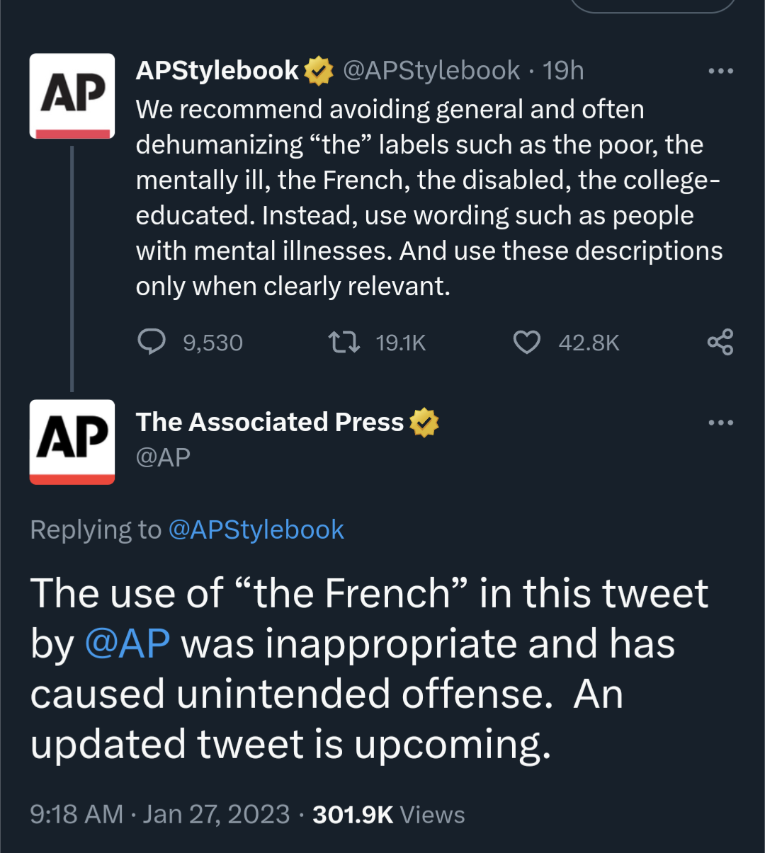 Törölte az AP hírügynökség a posztját, melyben dehumanizálónak nevezték az „a franciák” kifejezés használatát