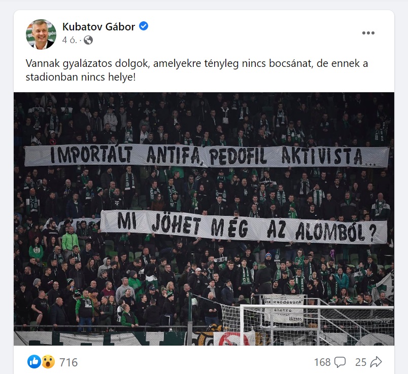 Fideszes csibészség: Kubatov a Fradi-ultrák üzenetét megosztva ítélte el az üzenetüket