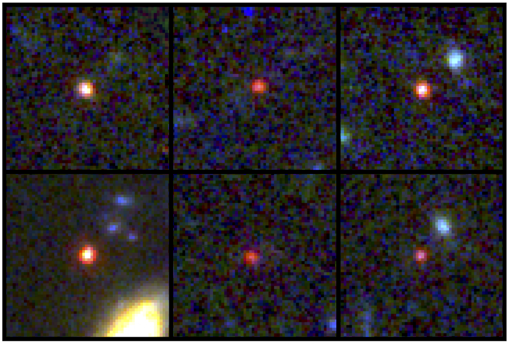 A hat, több mint 13 milliárd éves galaxis-jelölt a James Webb űrtávcső NIRCam detektorának közeli infravörös felvételein