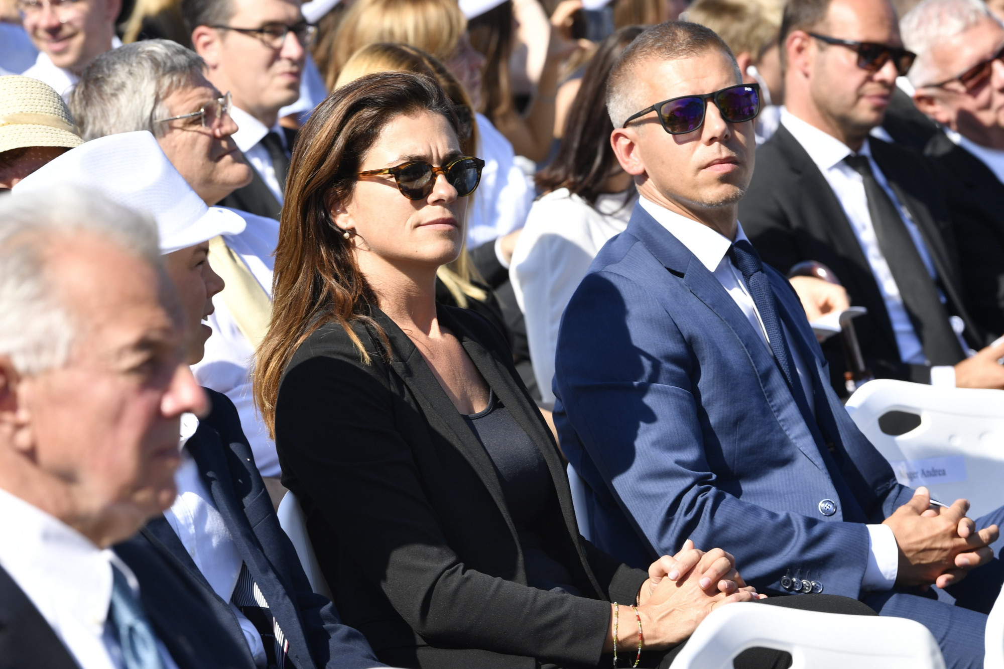 Varga Judit igazságügyi miniszter férje társaságában az 52. Nemzetközi Eucharisztikus Kongresszus (NEK) zárómiséjén a Hõsök terén 2021. szeptember 12-én.
