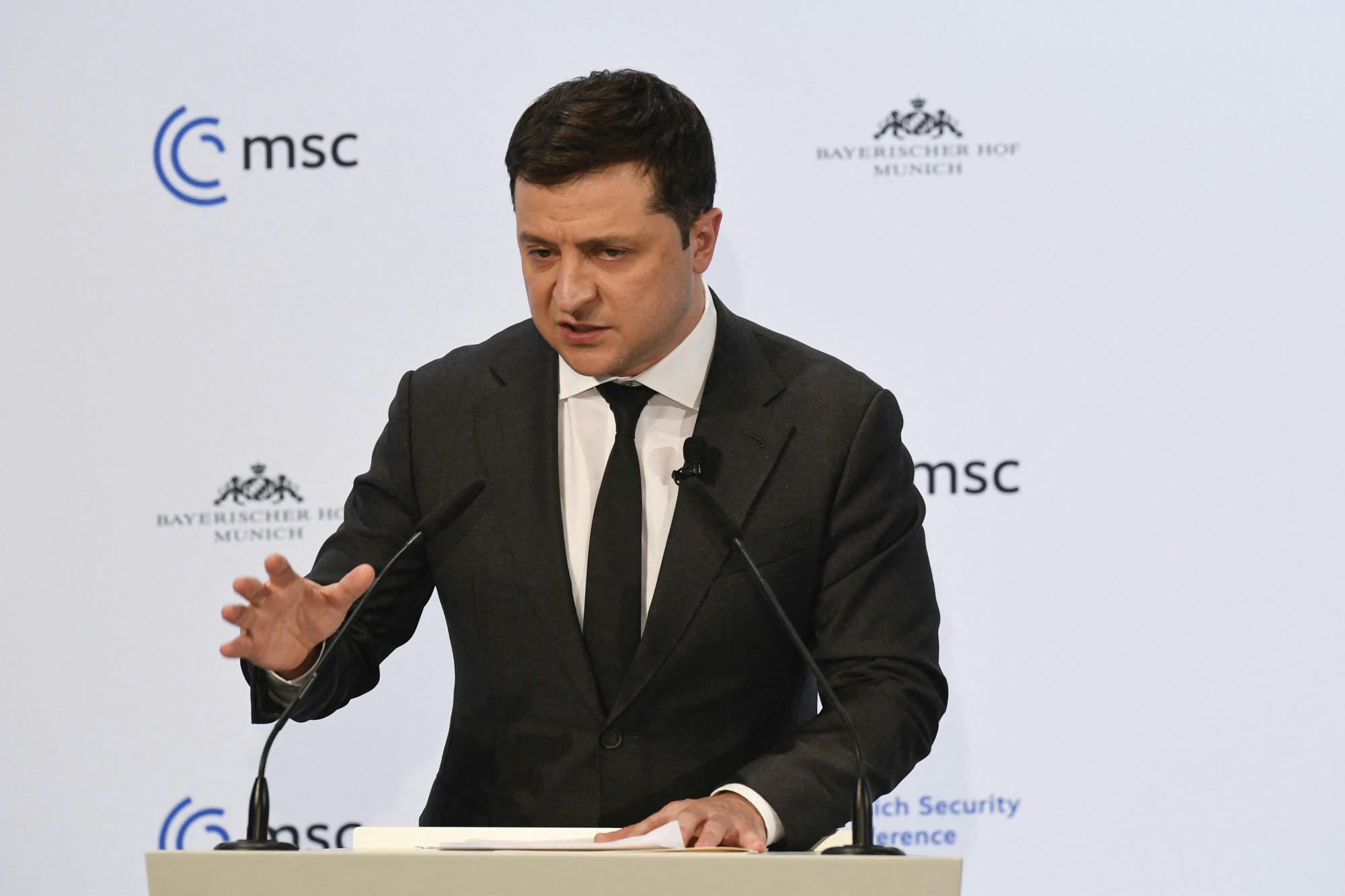Volodimir Zelenszkij a müncheni biztonsági csúcson 2022. február 19-én.