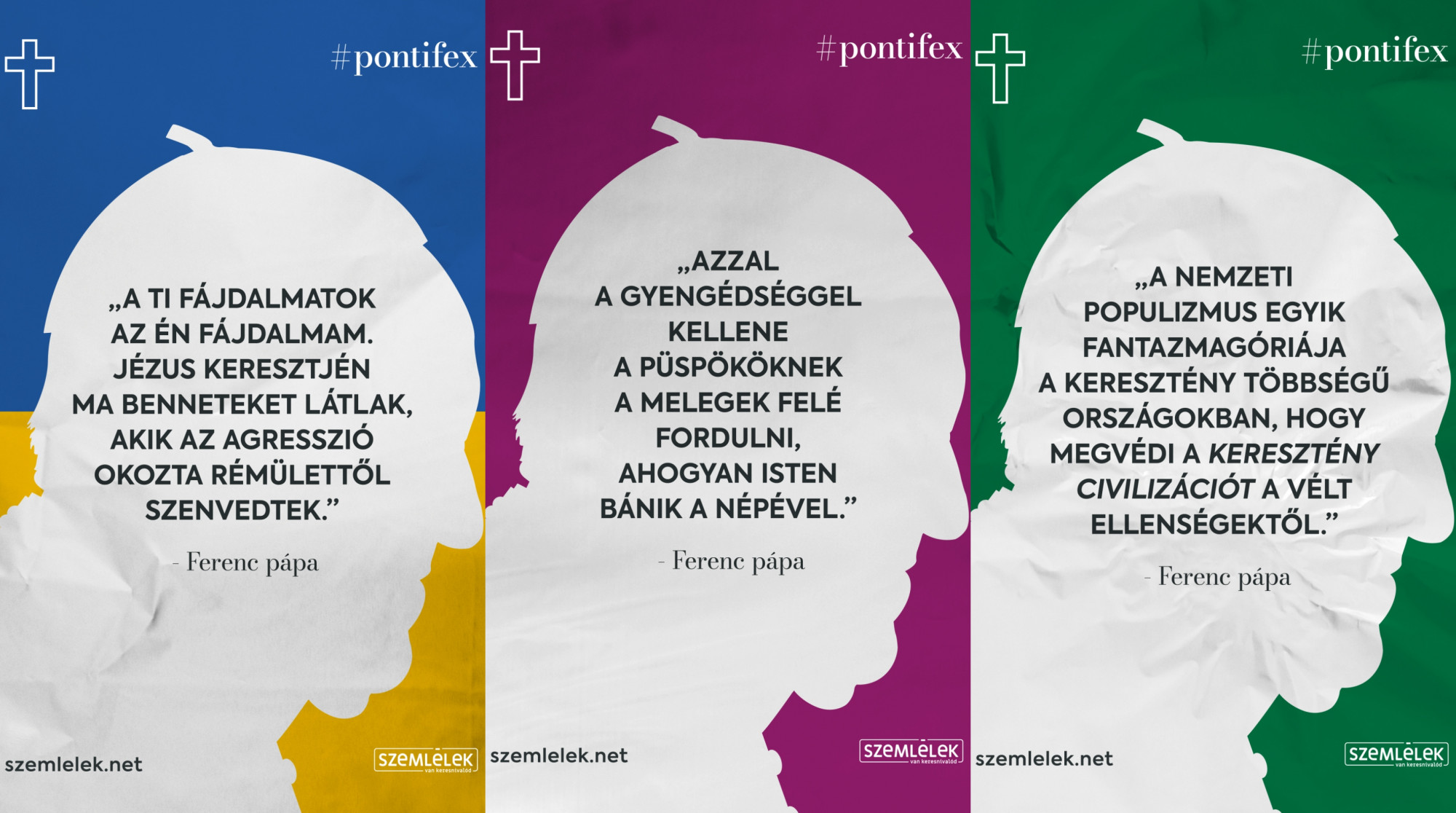 Óriásplakátok emlékeztetik a budapestieket, hogyan beszél Ferenc pápa a melegekről és az ukránokról