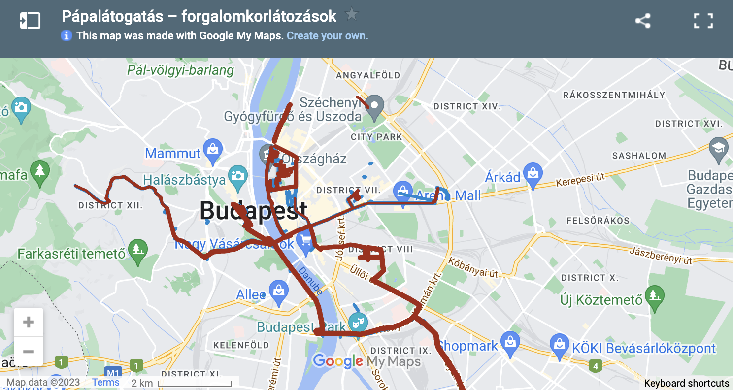 Térképen a forgalmi pokol, amit a hétvégi pápalátogatás hoz Budapestre