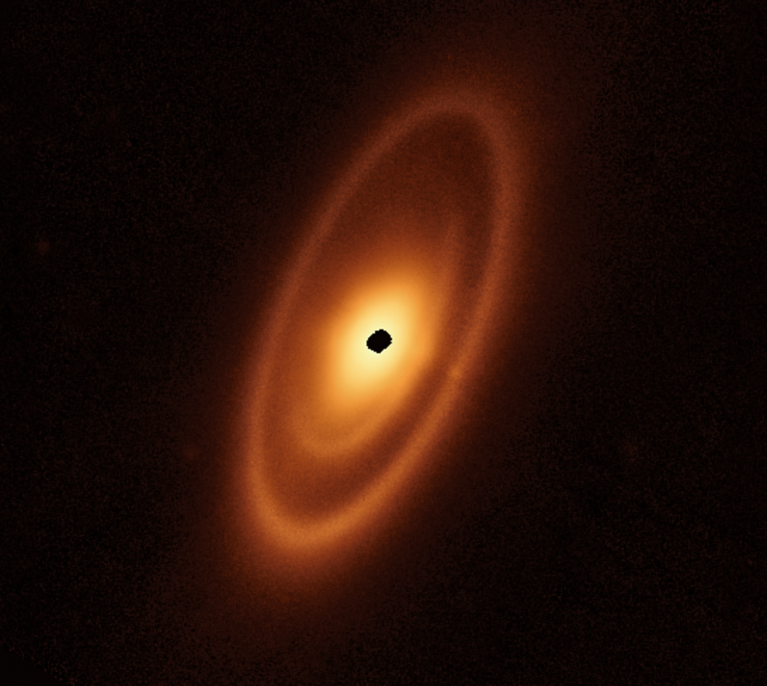 The dust disk around the mouth of the large fish in JWST's mid-infrared image