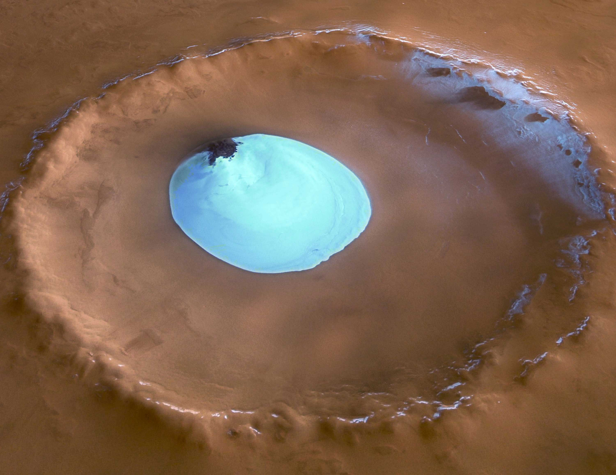 Egy vízjeget rejtő kráter a Mars Express felvételén
