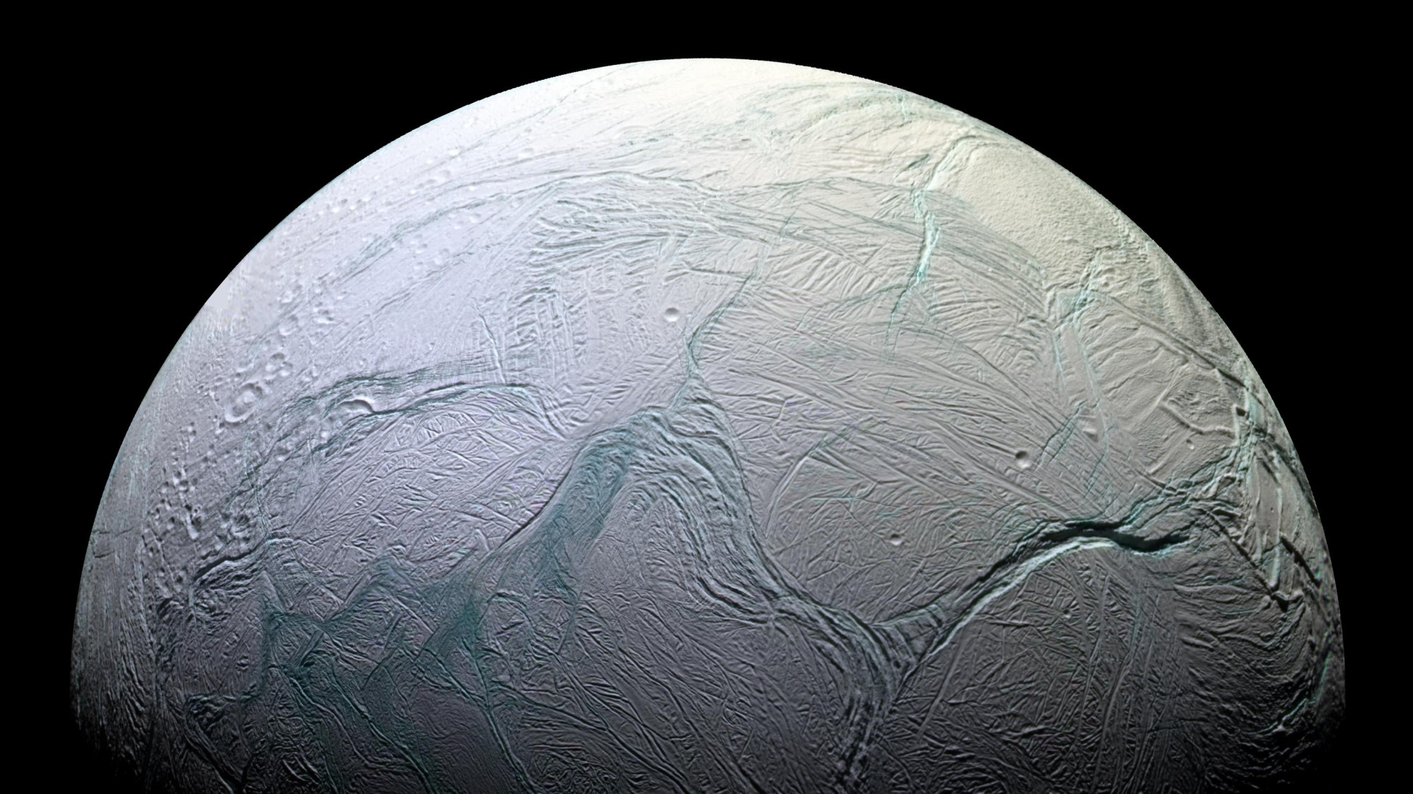 A Szaturnusz Enceladus holdja a Cassini űrszonda felvételén