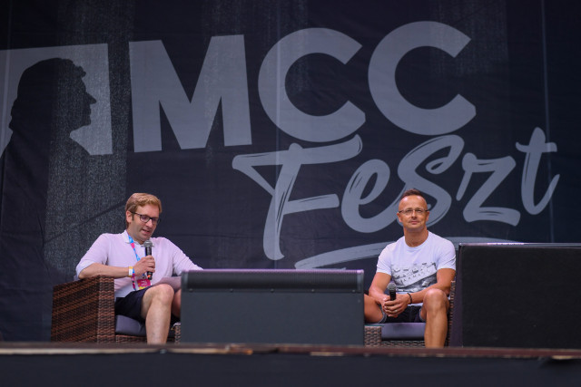 Szalai Zoltán, a Mathias Corvinus Collegium (MCC) főigazgatója, a Mandiner lapigazgatója és Szijjártó Péter