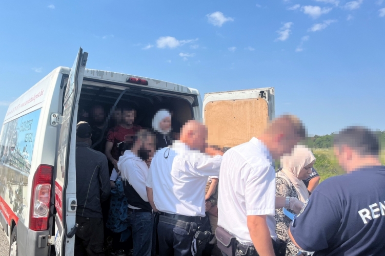 A van stopped on Route 8 in the Veszprem area, carrying 36 refugees by a Swedish people smuggler.