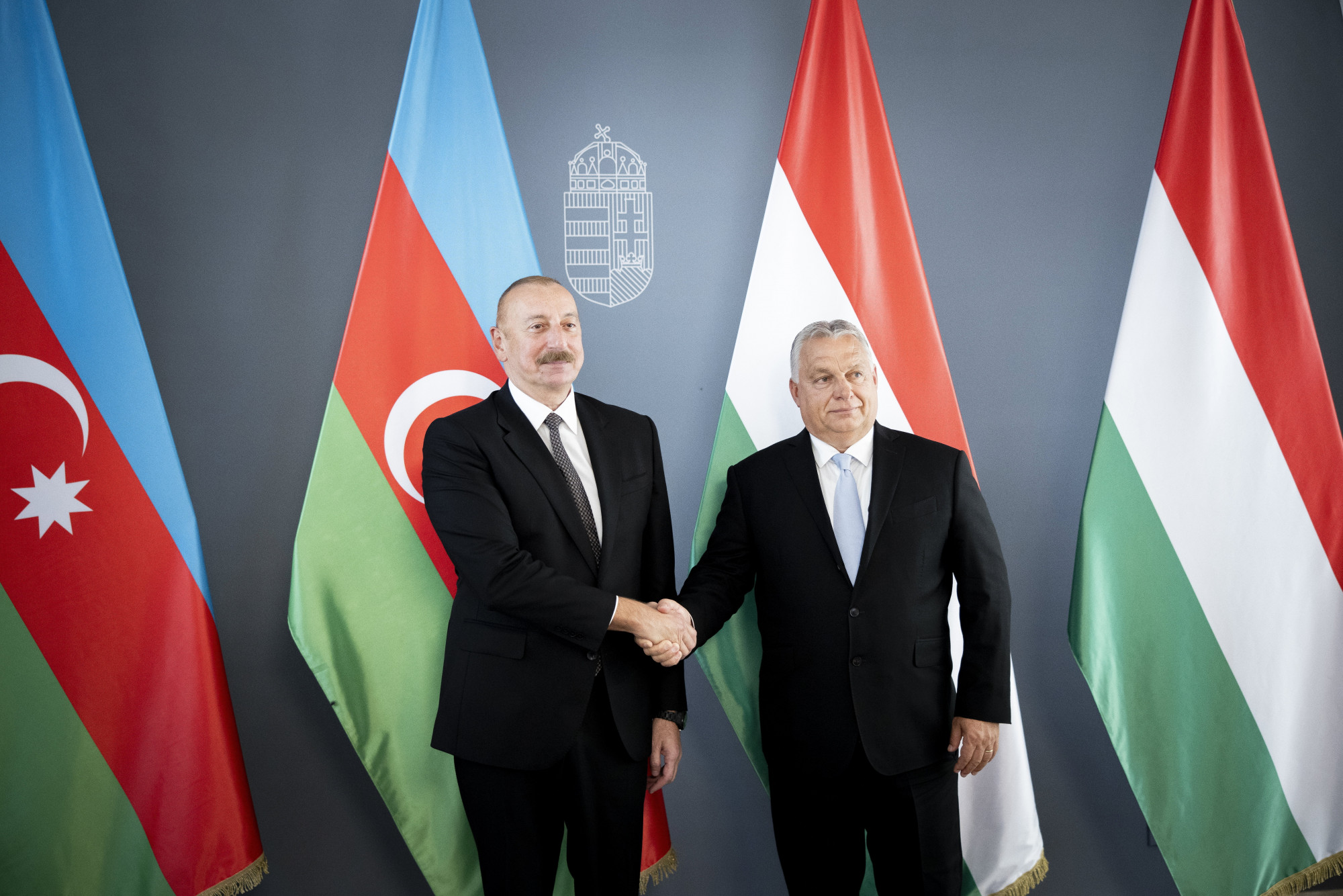 Orbán Viktor miniszterelnök fogadja Ilham Alijev azerbajdzsáni elnököt a Karmelita kolostorban 2023. augusztus 20-án