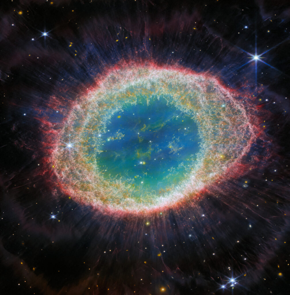 The ring nebula as captured by the James Webb Space Telescope's near-infrared camera (NIRCam).