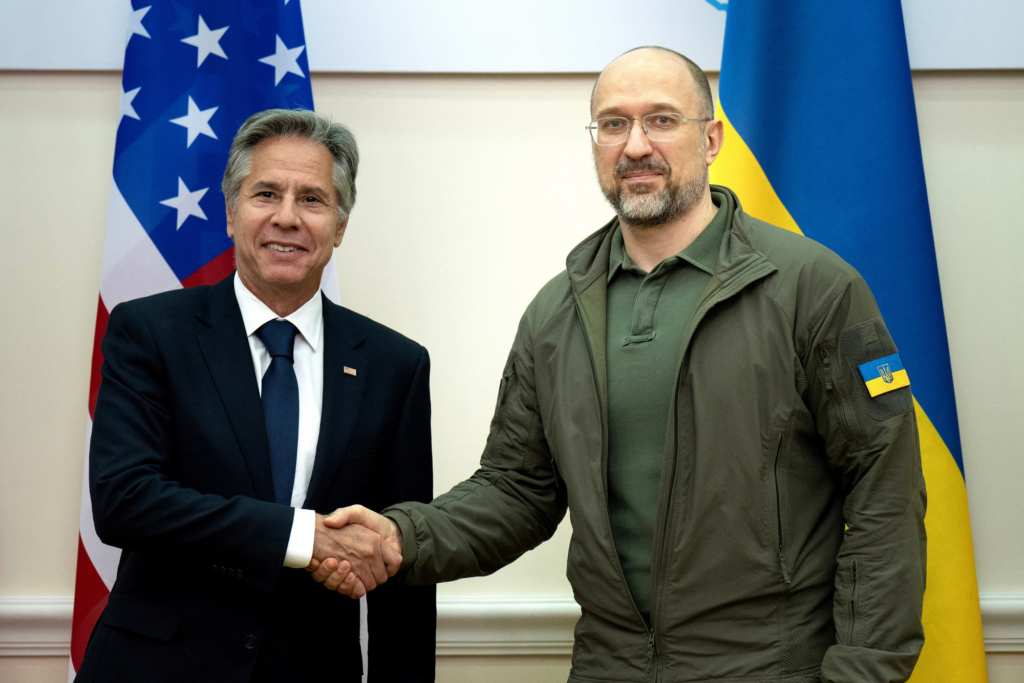 Anthony Blinken amerikai külügyminiszter és Denisz Smihal ukrán miniszterelnök Kijevben 2023 augusztus 6-án