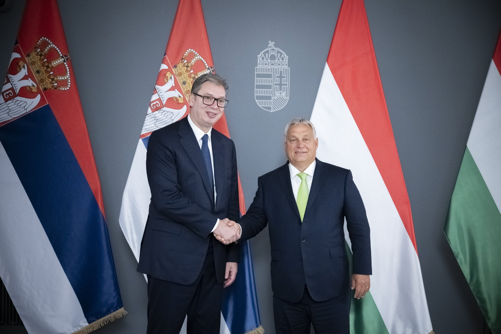 Orbán Viktor fogadja a szerb elnököt a budavári hivatalában 2023. szeptember 14-én.