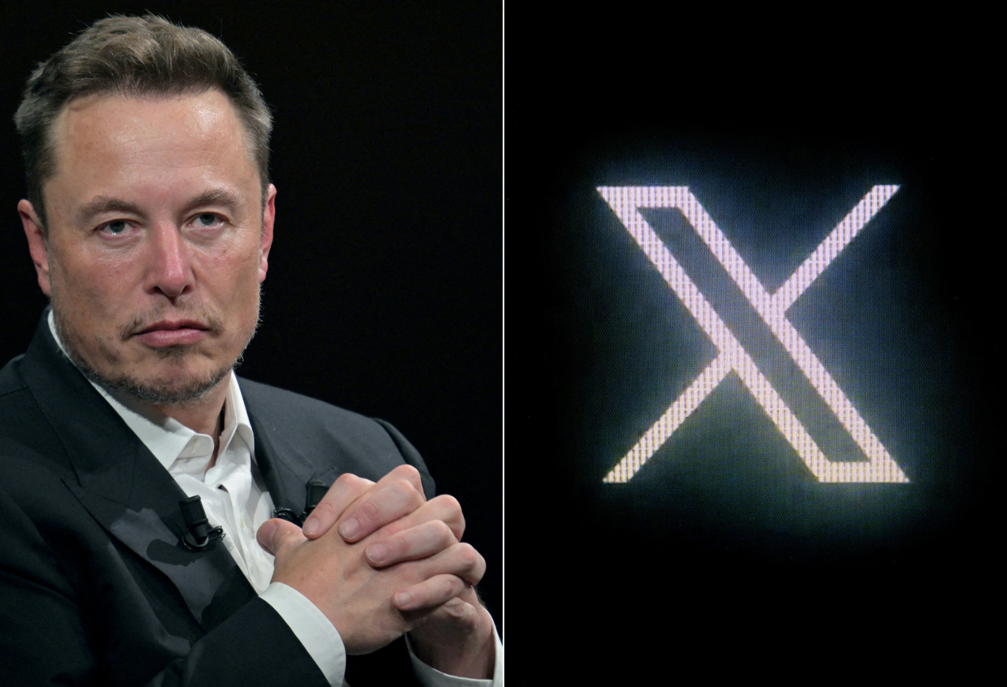 Elon Musk és az X (korábbi nevén Twitter) logójával