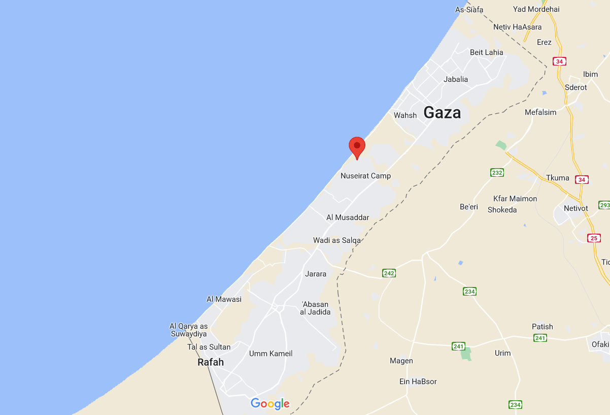 A gázai övezet és a Wadi Gaza a Google térképén