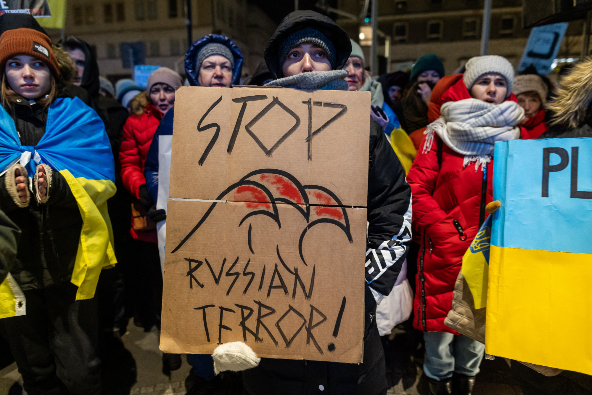 Ukránpárti tüntetők Varsóban 2024. január 8-án.