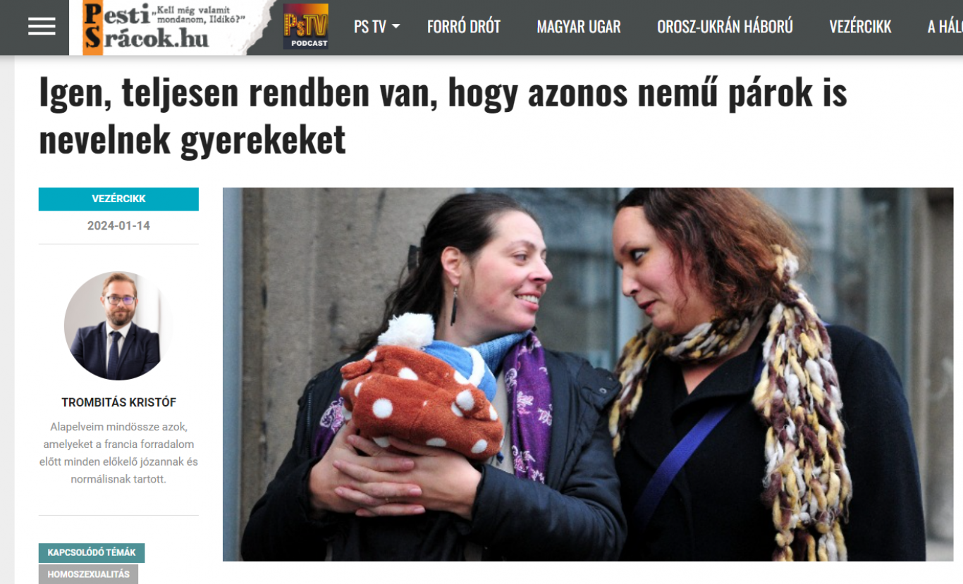 Megírta a megafonos influenszer, hogy teljesen rendben van, hogy melegek is fogadhatnak örökbe, majd a cikkét törölték a Pesti Srácokról