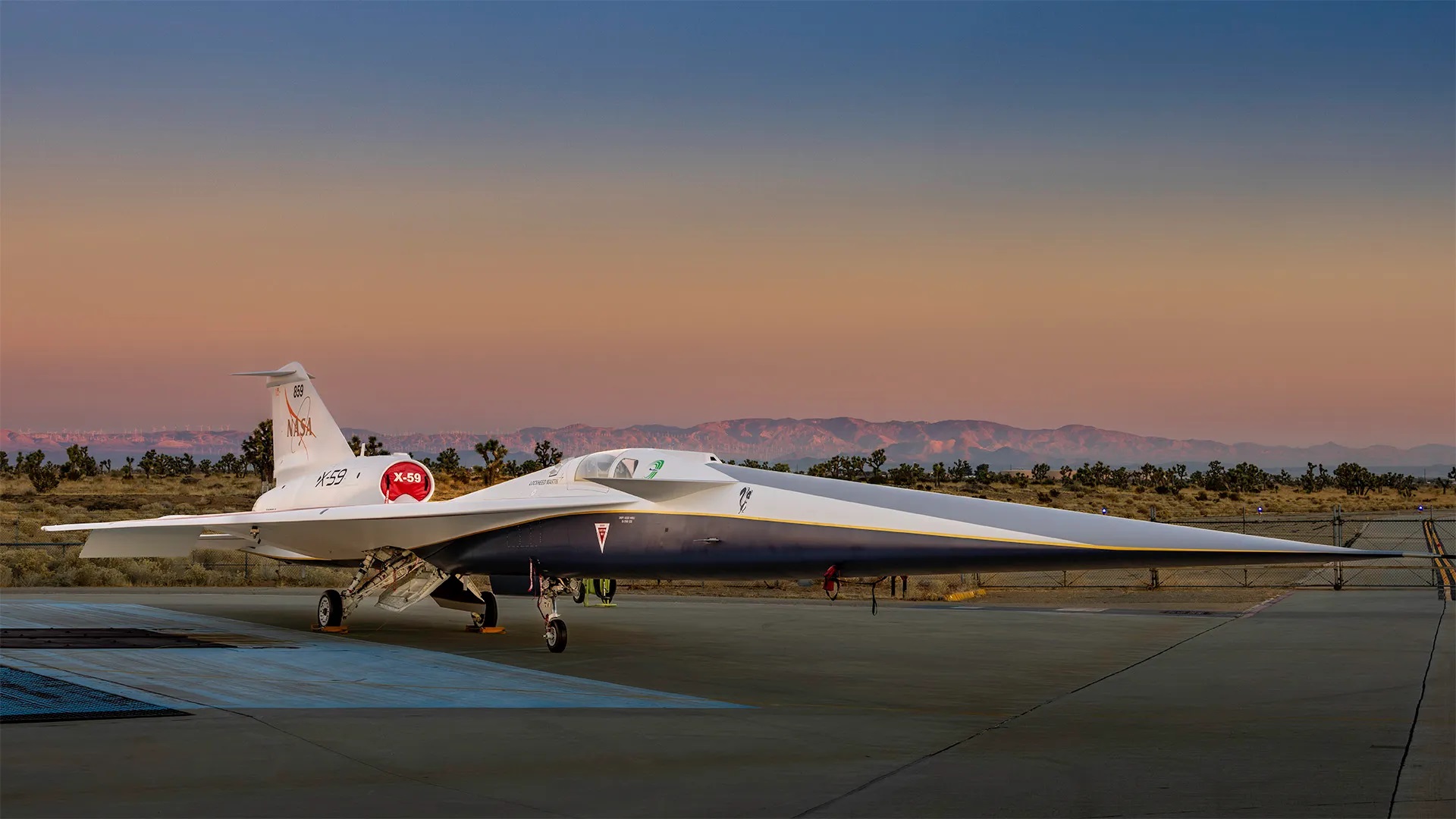 Az X-59 szuperszonikus tesztrepülőgép a Lockheed Martin Skunk Works kaliforniai Palmdale-ben található létesítményében