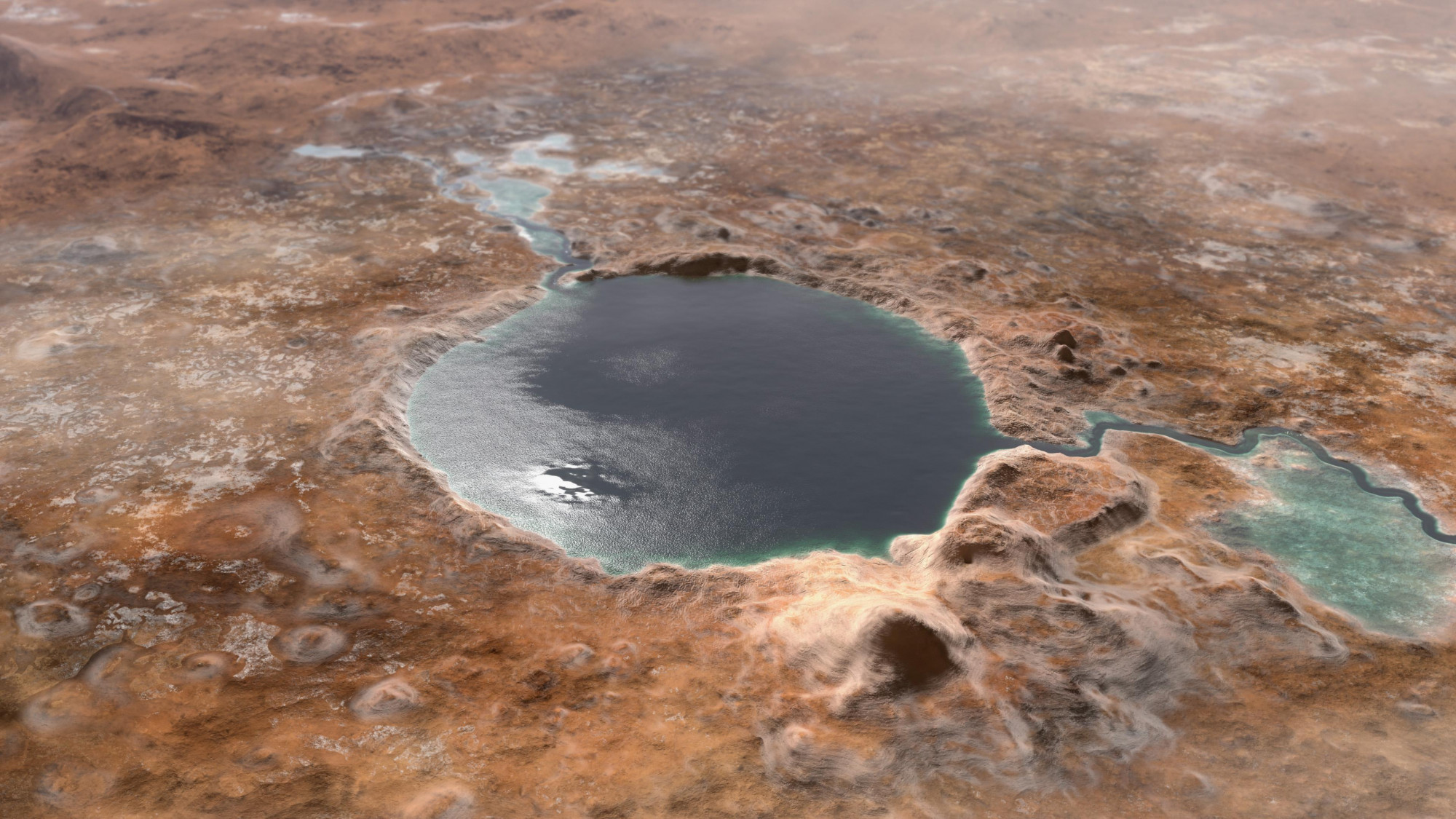 Az amerikai űrügynökség Perseverance marsjárója által vizsgált Jezero krátert egy tó töltötte ki 3,5-4 milliárd évvel ezelőtt