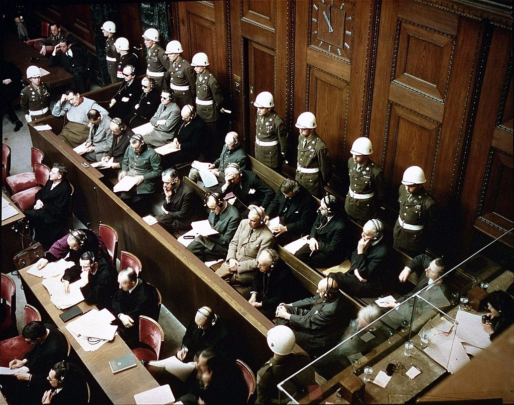 Vádlottak a második világháborút követő nürnbergi per tárgyalásán