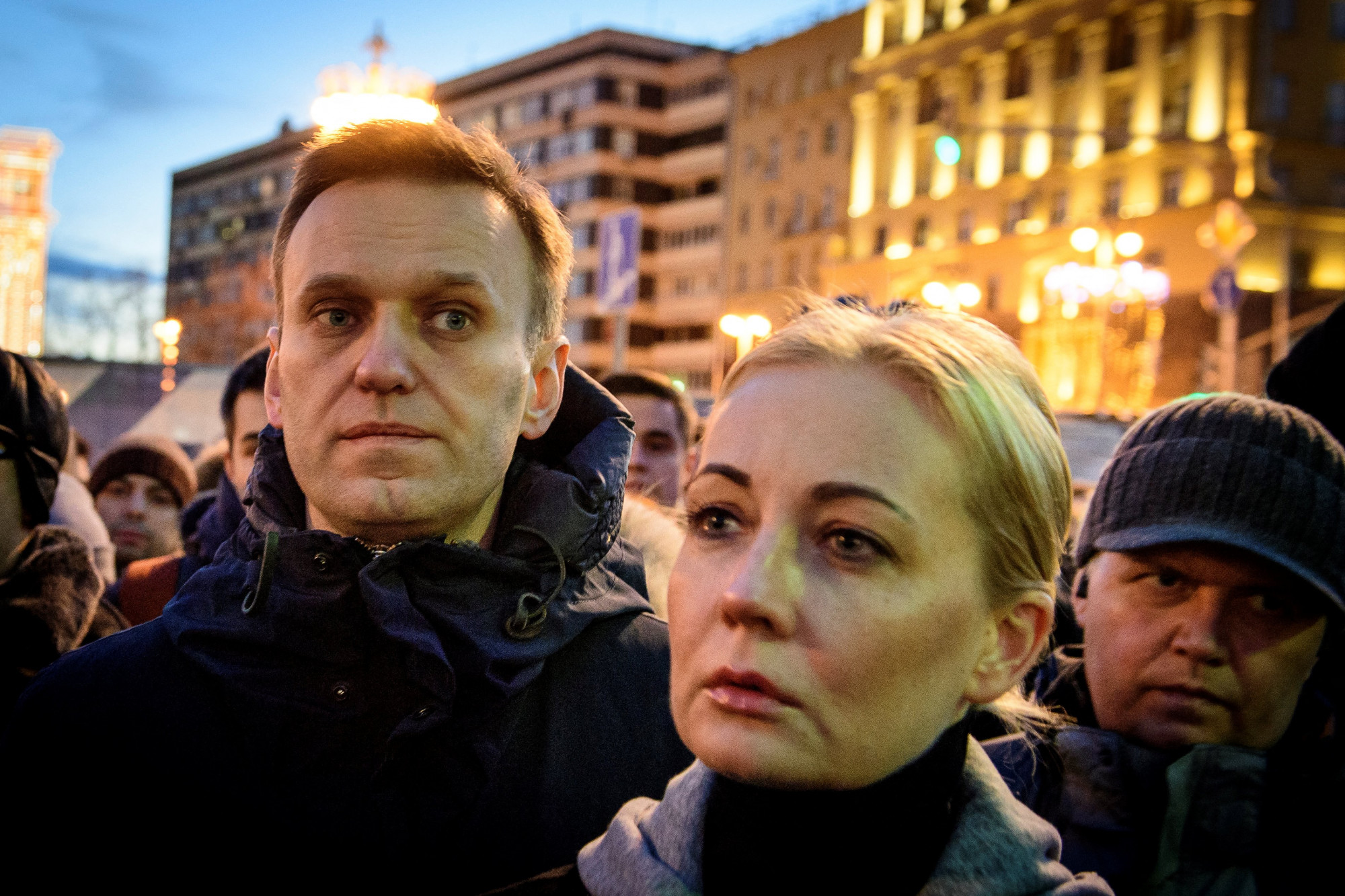 Alekszej Navalnij és a felesége, Julija Navalnaja 2018. március 27-én Moszkvában.