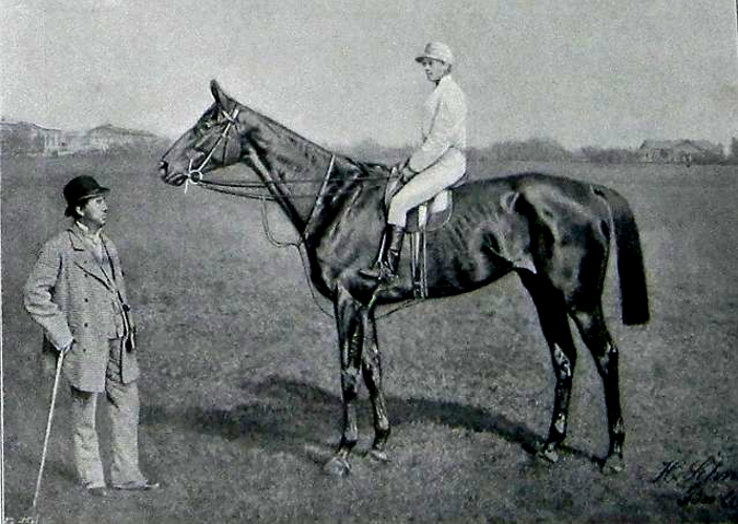 Hesp Róbert Kincsemmel és annak zsokéjával Harry Wainwrightel Hoppegartenben 1879. július 18-án Heinrich Schnaebeli fotográfiáján