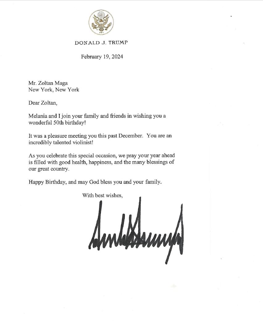 Donald Trump levele Mága Zoltánnak