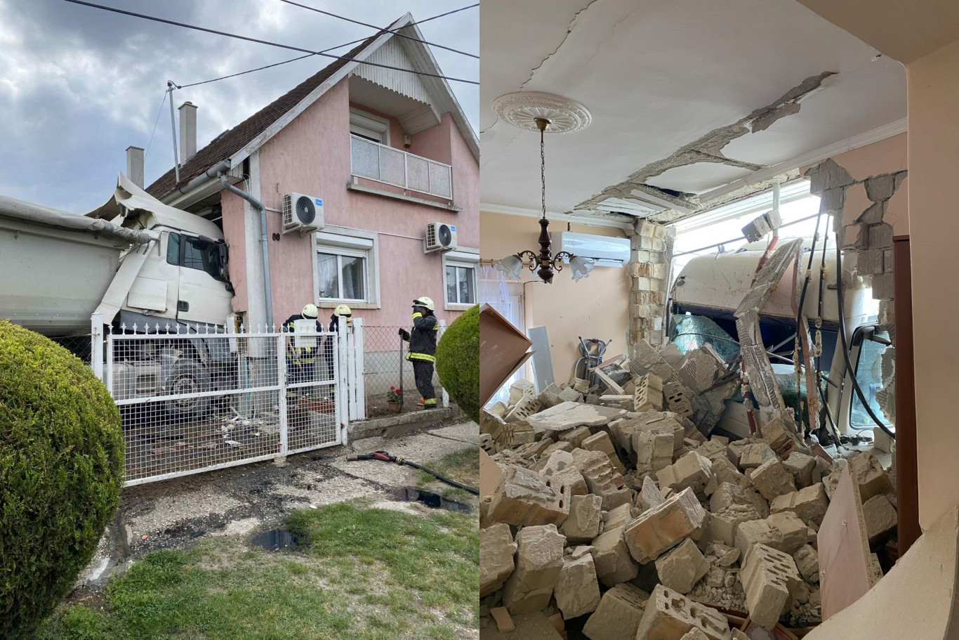 Bekukkantott egy kamion egy családi házba Enyingen